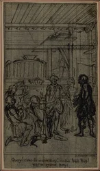 Studie für Vignette-Frontispiz von Colles "La Partie de Chasse de Henri IV", Akt III
