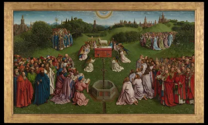 Die Anbetung des mystischen Lammes, aus dem Genter Altar, untere Hälfte des zentralen Panels