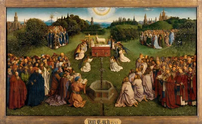 Die Anbetung des mystischen Lammes, vom Genter Altar, untere Hälfte des zentralen Panels