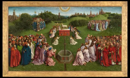 Die Anbetung des mystischen Lammes, aus dem Genter Altar, untere Hälfte des zentralen Panels