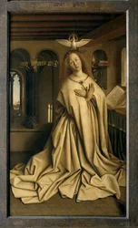 Der Engel Gabriel überbringt Maria die Botschaft, Detail vom geschlossenen Genter Altar