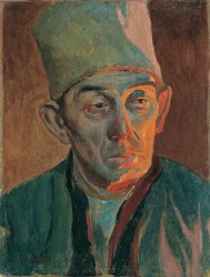 Mann mit Pelzkappe