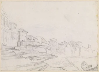 Gebäude entlang eines Flussufers [verso]