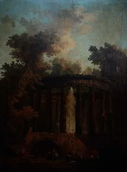 Capriccio eines Brunnens in einer runden Kolonnade