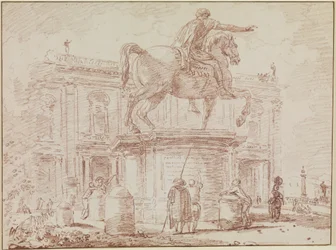 Die Reiterstatue Marc Aurels und der Konservatorenpalast in Rom