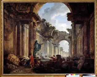 Imaginäre Ansicht der Grand Galerie des Louvre in Ruinen. Gemälde von Hubert Robert (1733-1808)