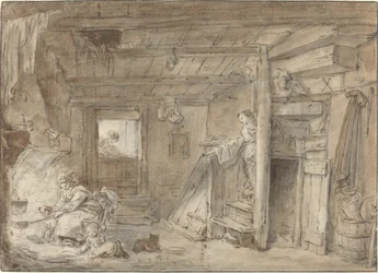 Innenraum eines Bauernhauses mit Figuren