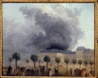 Ansicht des Opernbrands vom Garten des Palais Royal am 8. Juni 1781. Gemälde von Hubert Robert