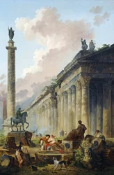 Reiterstatue von Marcus Aurelius, Trajanssäule, Tempelansicht in einer imaginären römischen Landschaft