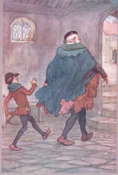 Abgang von Falstaff und Robin, Illustration aus Die lustigen Weiber von Windsor, 1910
