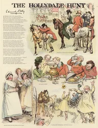 Serie von Illustrationen, die die Hollydale-Jagd darstellen