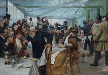 Das Frühstück der skandinavischen Künstler im Café Ledoyen, Paris: Firnistag 1886