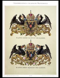 Tafel mit den Wappen von Kaiser Franz Joseph I. (1830-1916) und Kaiserin Elisabeth von Bayern (1837-98), aus „Heraldischer Atlas“ des Künstlers, 1899