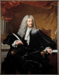 Porträt von Louis Germain de Chauvelin (1685-1762), Marquis de Grosbois, Staatssekretär für auswärtige Angelegenheiten und Siegelbewahrer. Gemälde von Hyacinthe Rigaud (1727)