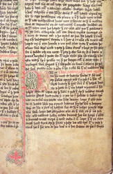 Historiierte Initiale P am Anfang der Saga der Grönländer, aus Flateyjarbok (Das Buch von Flatey) spätes 14. Jahrhundert