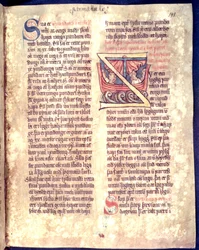 Historisierte Initiale vom Beginn eines Kapitels über Seefahrt und Handel, Kopie einer originalen Gesetzessammlung aus dem 14. Jahrhundert Jonsbok