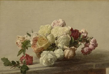 Schale mit Rosen auf einem Marmortisch, 1885