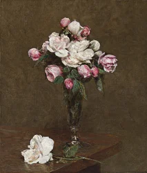 Rosa und weiße Rosen in einem Champagnerglas