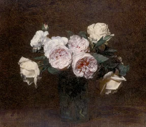 Stillleben: rosa, weiße und gelbe Rosen, 1894