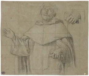 Ein dominikanischer Heiliger, vielleicht der heilige Petrus Märtyrer, Halbfigur, ein Buch haltend