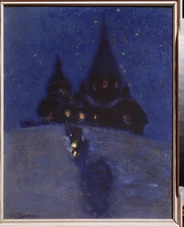 Kirche in Kuokkala (oder Repino, Russland) in der Weihnachtsnacht