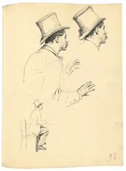 Studien für "Ein Pariser Café": Seitenansicht eines Männerkopfes mit Hut, ca. 1872-1875