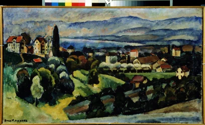 Blick auf die Stadt Nervi (Italien). Beschreibung der Landschaft und der kleinen Stadt an der italienischen Riviera, nahe Genua, im Sommer. Gemälde von Ilya Ivanovich Mashkov (Ilia Machkov, Matchkov) (1881-1944)