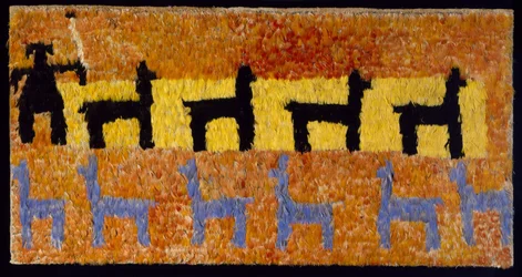 Federpanel mit Lamas und Lamahüter, 1450-1534 n. Chr. (gewebte Baumwolle & Federn)