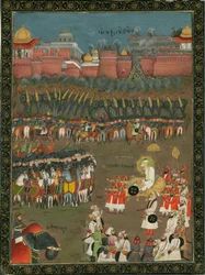 Die Eroberung von Golkonda durch den Mogulkaiser Aurangzeb im Jahr 1687, ca. 1760