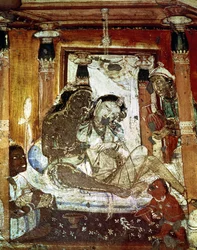 Ein fürstliches Paar in einem Palast, aus dem Inneren der Höhle 17