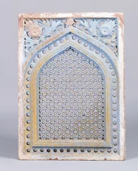 Ein roter Sandstein-Jali-Bogen in einem Rahmen mit einem Sternmotiv, 18. Jahrhundert