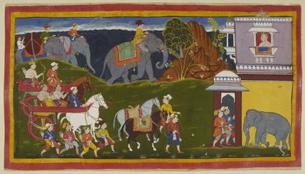 Bharata, Shatrughna und ihr Onkel kommen im Palast des Königs von Kekaya an