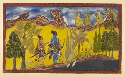 In ihrer verzweifelten Suche nach der entführten Sita sind Rama und Laksmana zum Pampa-See gekommen, der mit Lotusblumen bedeckt und von blühenden Bäumen umgeben ist. Es ist Frühling und Rama wird ständig an die Paarungsvögel erinnert