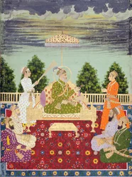 Bahadur Shah mit seinen vier Söhnen und einem Enkel, ca. 1710