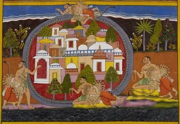 Bali und Ravana führen Rituale durch, fliegen zusammen und nähern sich Kishkindha