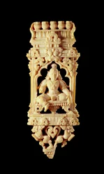 Schnitzerei, die Krishna darstellt