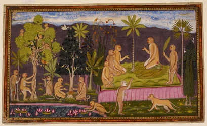 Dadhimukha informiert Sugriva über den Vorfall in Madhuvana und übermittelt seinen Wunsch, Hanuman und Angada zu sehen