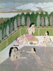 Badende Mädchen, Pahari-Stil, Kangra-Schule, Himachal Pradesh, 18. Jahrhundert