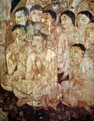 Gruppe von Jüngern, die den Tod Buddhas betrauern, aus dem Inneren der Höhle 17