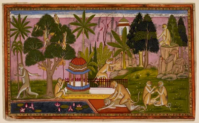 Hanuman berichtet von Sitas Entdeckung, und Angada greift Dadhimukha in Madhuvana an
