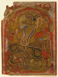 Harinegameshin trägt den Embryo, Fragment eines Blattes aus einem verstreuten Kalpasutra