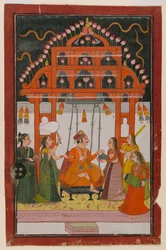 Hindola Raga, Seite aus einer verstreuten Ragamala-Serie, ca. 1830