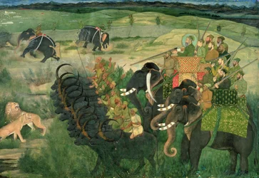 In. 11A.28 Aurangzib jagt Löwen, ca. 1670-80