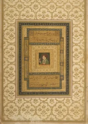 Jahangir hält ein Bild der Madonna, mit persischer Inschrift: Jahangir Schah, Mogul, 1620