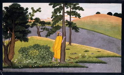 Krishna lehnt an einem Baum und wartet auf Radha, ca. 1780