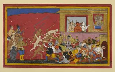 Kumbha und Nikumbha kämpfen gegen Affen; Dämonen berichten Ravana