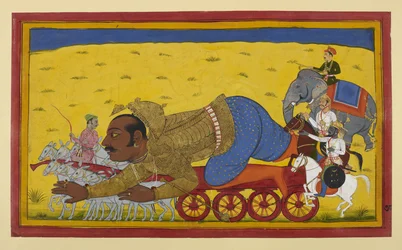 Kumbhakarna fällt von seinem Streitwagen unter Omen