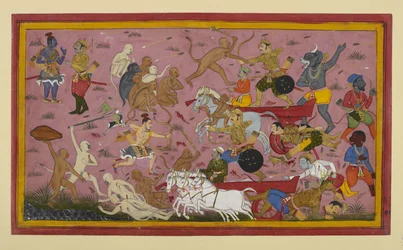 Lakṣmaṇa tötet Rāvaṇas Söhne Mattānika und Atikāya mit göttlichen Waffen