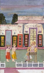 Maharaja Sawai Jai Singh begrüßt von zwei gekrönten Männern