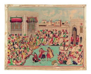 Maharaja Sher Singh und Begleiter beobachten eine Tanzaufführung, ca. 1850